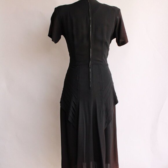 Vintage 1940s Dress, Black Rayon Dress With Soutache Trim, Peplum, and Shoulder - Picture 7 of 10